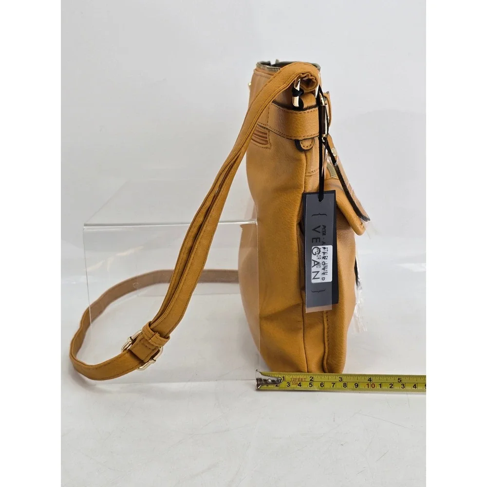 SUGU AM4181 Vegan Leather Crossbody Bag Mustard Yellow Medium Multi Pocket - NEW
